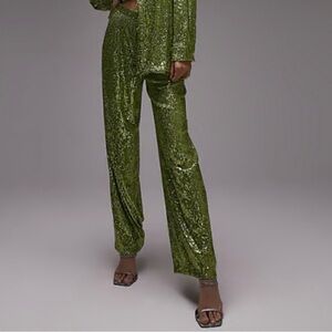Topshop ASOS mini sequin slouch pants kiwi $111 NWOT GORGEOUS. See description